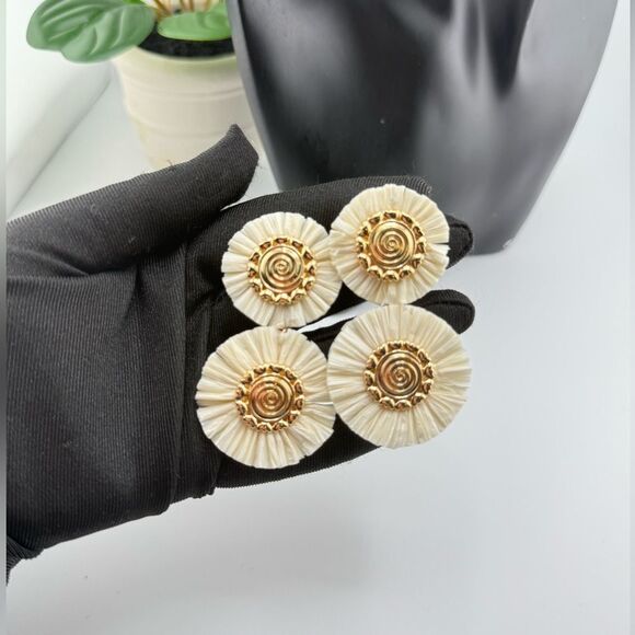 Ivory & Gold Double Disc Earrings — Elegant Boho Statement - Picture 9 of 10